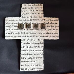 Wall CROSS John 3:16 LOVE Christian Bible verse Religious stone Easter Holy God